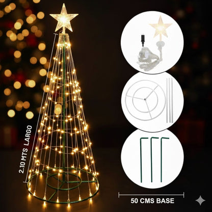 Árbol Navidad 2.10 mts a Tiras, Plegable y Luz Led.