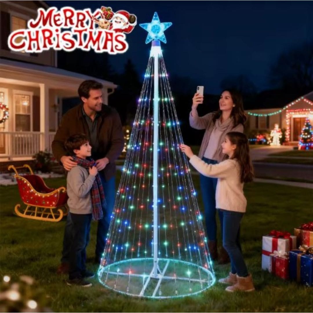 Árbol Navidad 2.10 mts a Tiras, Plegable y Luz Led.