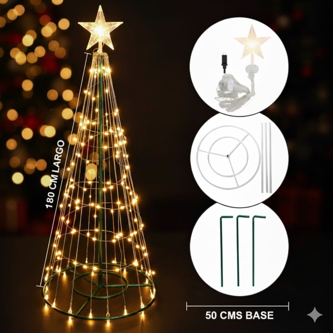 Árbol Navidad 1.80 mts a Tiras, Plegable y Luz Led.