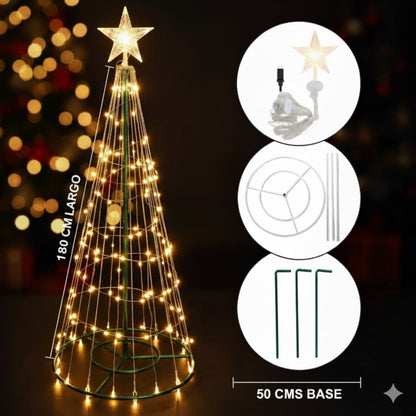 Árbol Navidad 1.80 mts a Tiras, Plegable y Luz Led.