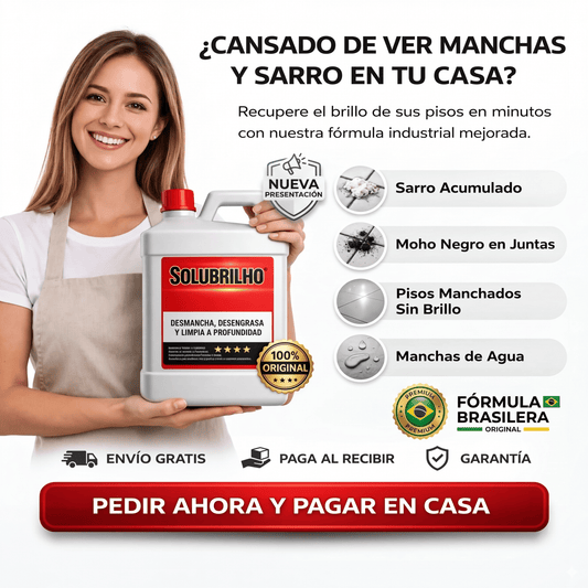 SoluBrihlo® Transforma pisos, vidrios, baños y cocina al instante.