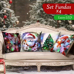 Set Fundas Navideñas x4 Con Luces LED
